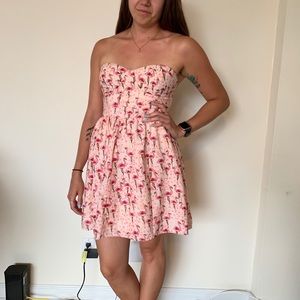 Strapless Flamingo Print Dress